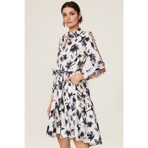 OSMAN YOUSEFZADA COLLECTIVE Blue White Floral Cutout Sleeves Shirt Size 10 FLAW
